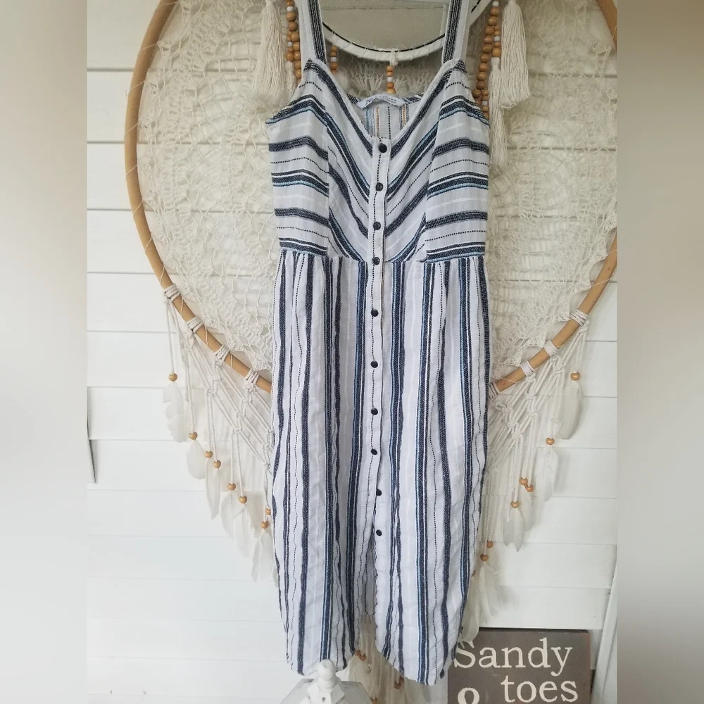 Zara Nantucket Coastal Stripe Button down Dress Size Medium - Picture 1 of 4